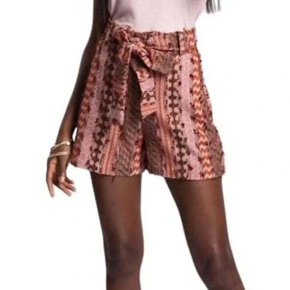 Eva Franco Peach Mila High Waisted Belted Tapestry Shorts 6 - Picture 1 of 5